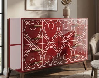 Cómoda artesanal con incrustaciones de hueso y resina / Cómoda de lujo / Muebles artesanales / Decoración moderna de lujo