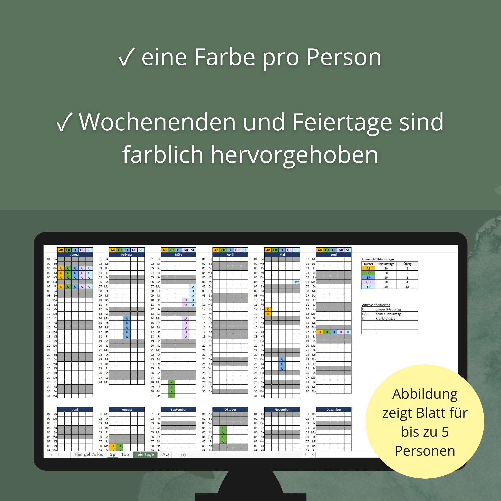 Team Calendar Vacation Planning Absence Planning Digital Excel Template ...