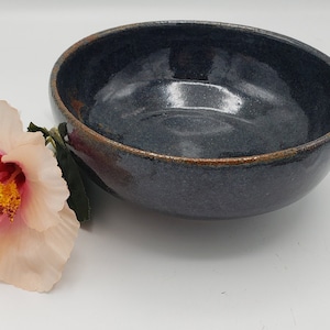 Handmade Ceramic Serving Bowl or Dinner Bowl for Stews, Chili, or Pastas.  Hand Thrown Pottery - Glaze Looks Like Denim with Touch of Brown