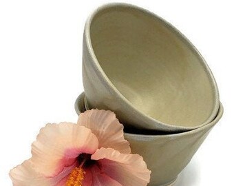 Hand Thrown Ceramic Bowls for Soup, Cereal or Salad - Light Green-Gray Glaze - Small Bowls - Ice Cream or Snack Bowls - Handmade Pottery