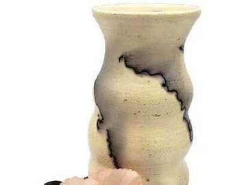 Light Yellow Raku Vase - Beautiful Decorative Vase - Handmade, Wheel-Thrown Pottery, Raku Fired with Peacock Feathers, Art Vase with Sheen