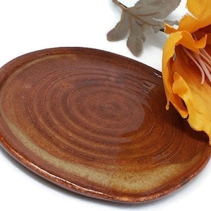 Ceramic Spoon Rest - Hand Thrown Ceramics - Handmade Kitchen or Dining Tool - Small Hostess or Housewarming  Gift - Rust Color Glaze