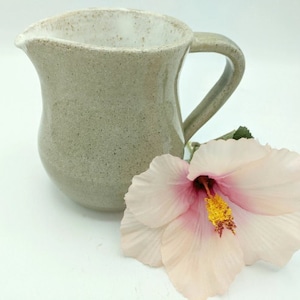 Handmade Ceramic Pitcher - Green Celadon Outside, Butter Inside - Thrown Pottery - Heavy Pitcher for Milk, Syrup, Gravy  or Sauce