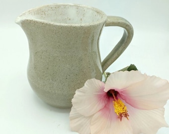 Handmade Ceramic Pitcher - Green Celadon Outside, Butter Inside - Thrown Pottery - Heavy Pitcher for Milk, Syrup, Gravy  or Sauce