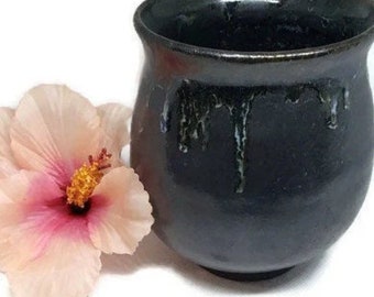 Hand Thrown Ceramic Vase 5 Inches Tall - Black - For Fresh or Dried Flowers - Handmade Gift for Her - Halloween Centerpiece