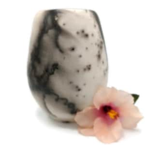 Raku Vase with Horsehair, White and Black 8 inch Decorative Ceramic Art Vase