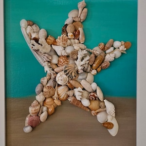 Sea Shell Starfish Wall Hanging - Sea Shell Art  - Coastal Decor
