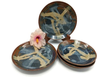 Handmade Ceramic Dinner and Luncheon Plates - Set of Four, 2 of each, Multicolored Dinner Set, Thrown Pottery