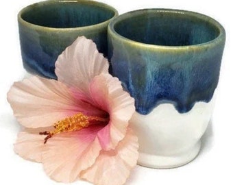 Porcelain Drinking/Juice Cups - Only Two Available - Hand Made Shiny Glaze Finish, Thrown Pottery