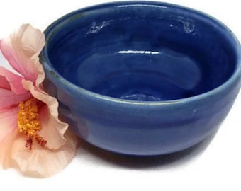 Handmade Ceramic Bowl - Thrown Pottery - Long Beach Blue on Porcelain - Small Serving Bowl - Salad or Cereal Bowl