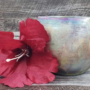 Raku Fired Vase - Beautiful Rainbow Colored Decorative Vase - Handmade, Wheel-Thrown Pottery