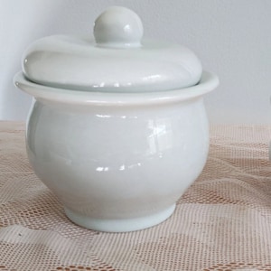 Looks Like China- Covered Trinket Dish or Sugar Bowl, Hand Thrown Ceramic Pottery in Dinner White Glaze on Porcelain