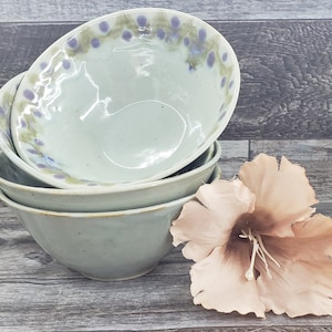 Pottery Thrown Bowls - Set of 4 Abstract Soup, Salad, Ice Cream, or Cereal Bowls - Multi-Colored
