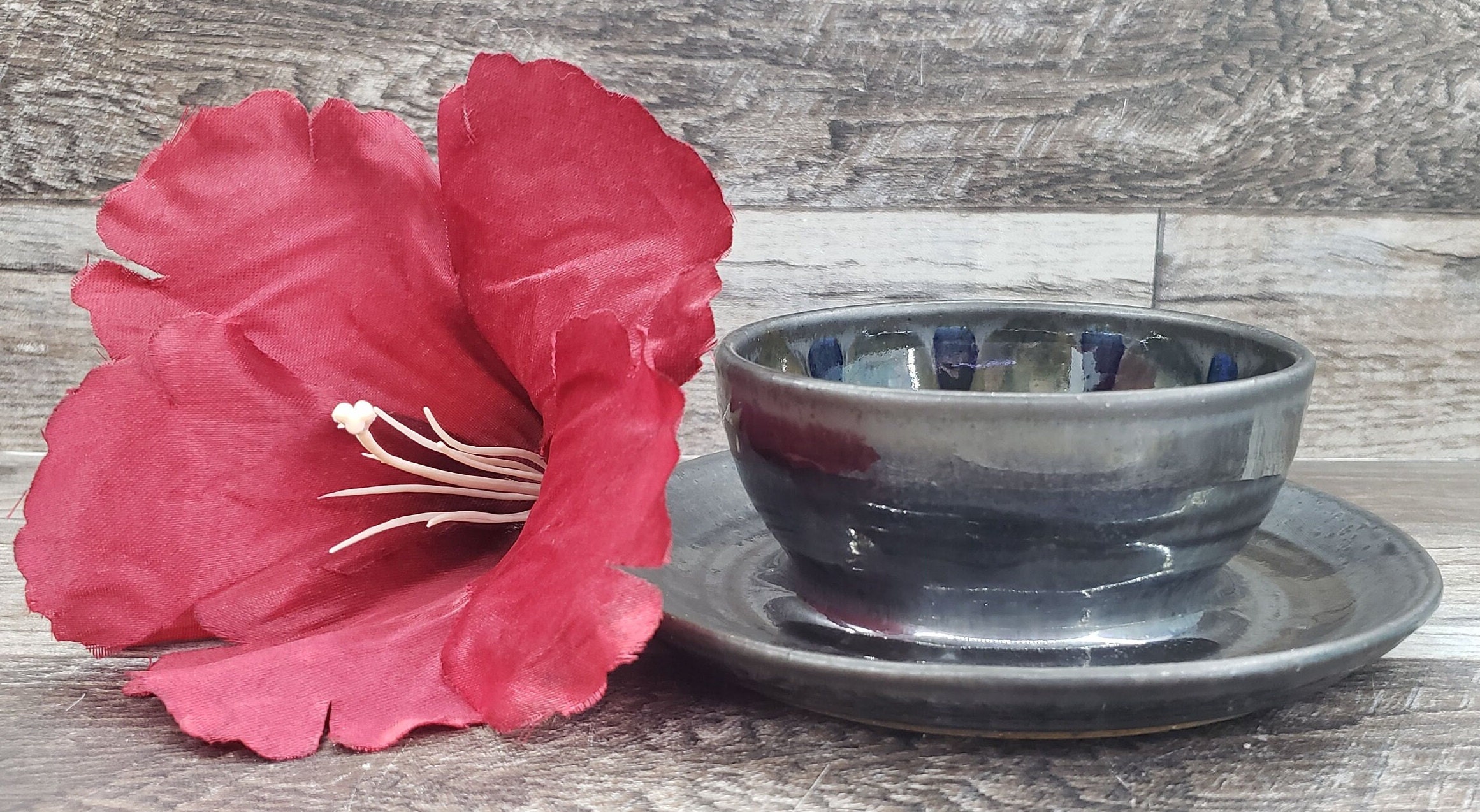 Small Snack Set - Hand Thrown One Piece - Black, Purple, and Blue - Perfect for Pistachios