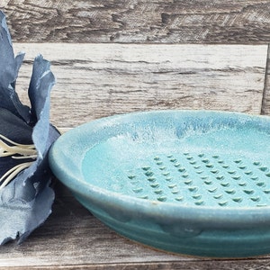 Carved and Shaped Ceramic Garlic Grater - Turquoise, Coastal Kitchen Decor - Handmade Gift for Her