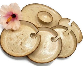 Ceramic Chip and Dip Set with 4 Wine & Hors D'oeuvres/Appetizer Plates - Plates with Wine Glass Holders