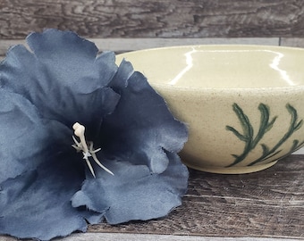 Ceramic Bowl, Hand Thrown Small Serving Bowl -  White with Greenish Blue - Salad or Soup Bowl