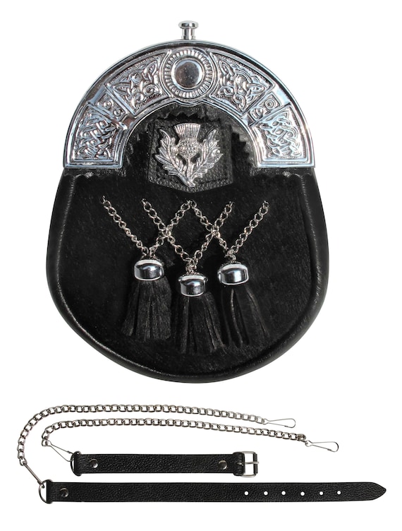 Scottish Kilt Sporran Best Quality Black Cowhide Real Leather and