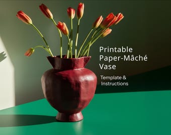 DIY Papiermaché Amphore Vase Vorlage | Druckbares Bastelmuster für handgemachtes Wohndekor