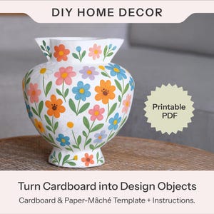 Plantilla de jarrón de ánfora de papel maché DIY / Patrón imprimible para decoración del hogar hecha a mano