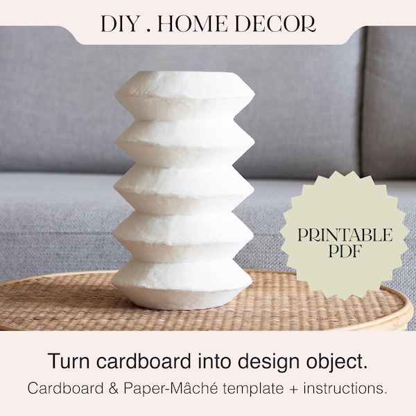 Cardboard & Paper Mâché Template PDF, Downloadable paper vase template, DIY paper craft