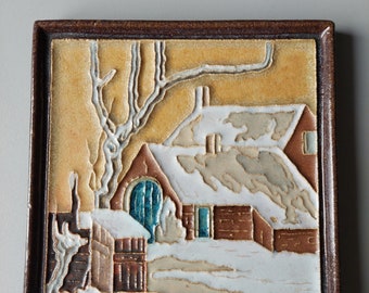 Cloisonne tile Porceleyne Fles from a farm in a winter landscape