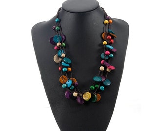 Kleurrijke Boho ketting, avant-garde sieraden, cadeau voor mama, kralen kettingen, vintage sieraden, kettingen voor vrouwen, etnische ketting
