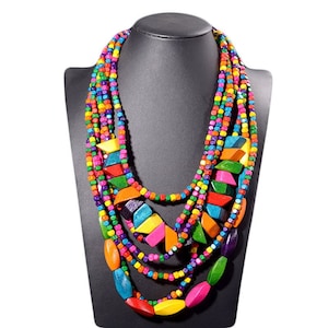 Colar para ela, colares de contas, joias boho, colar colorido, colar extravagante, presente para mulheres, joias hippie