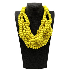 Cheerful Yellow Multi-Layer Wooden Bead Necklace - Sunny Boho Statement Accessory