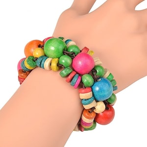 Colorful Oval Beads Bracelet, Coconut Bracelet, Wooden Bracelets for Women, Summer Jewelry