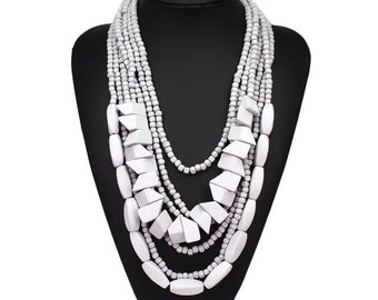 Grey Geometric Bead Necklace - Modern Multi-Strand Statement Piece, Contemporary Layered Jewelry, Elegant Fashion Accessory