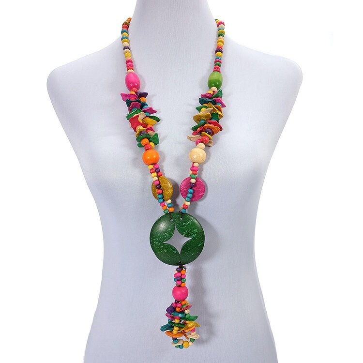 Collana BOHO 3 Strati In Perline Di Legno Colorate - Stile Etnico Festival