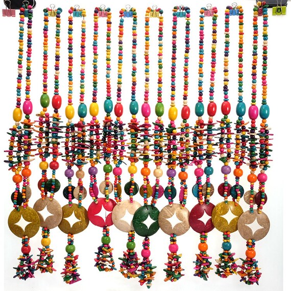 Collana Lunga Vintage In Legno | Perline Multistrato Irregolari | Con Orecchini Abbinati