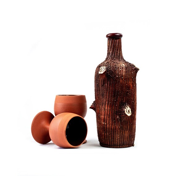 Ceramic Carafe 42 Fl Oz and 4 Wine Glasses 8.4 Fl Oz Set Etsy