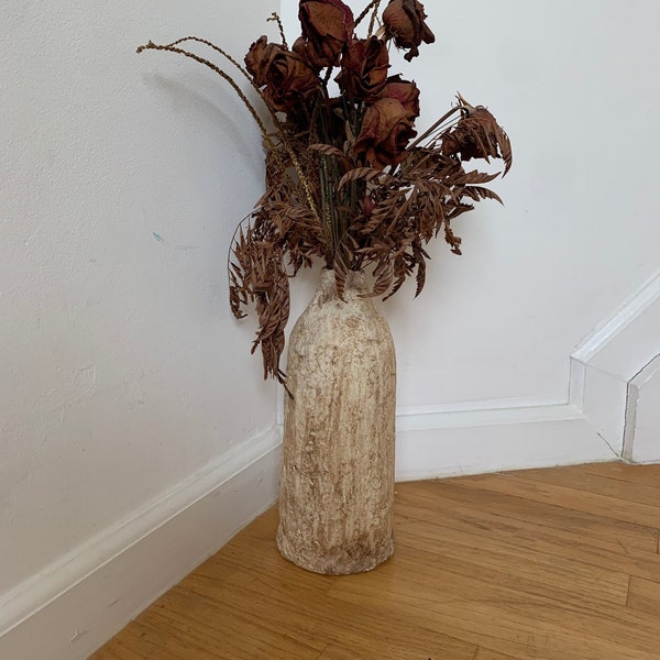 Rustic Paper Mache Vase, Antique Vessel | 12" Restoration Hardware Inspired, Original Handmade, Sustainable Home Decor