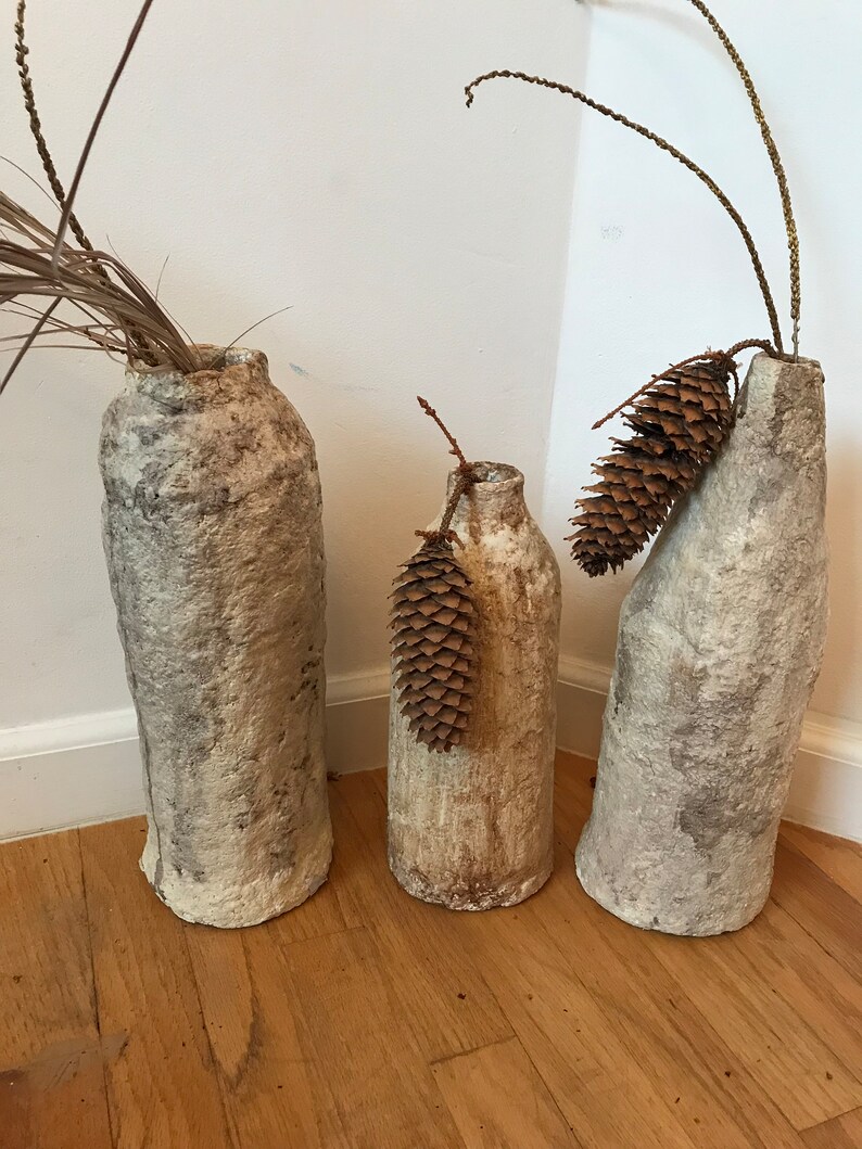 Rustic Paper Mache Bottle, Antique Vessel 12 Restoration Hardware