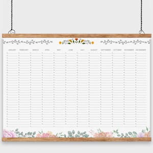 Perpetual Birthday Calendar, wall planner botanical - leaves green calendar, Birthday Calendar Printable