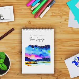 Large Wall Calendar, Birthday Calendar Printable, Family Calendar, Traveler Perpetual Calendar, Personalized Gift for Travelers, PDF
