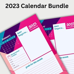 Bundle aus 2023 Kalender-Bundle, Mess-Tracker und Monatsplaner, bearbeitbares PDF