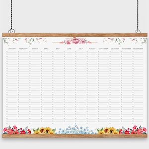 Perpetual Birthday Calendar, wall planner botanical - leaves green calendar, Birthday Calendar Printable
