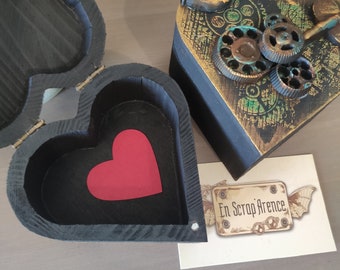 Wooden secret box - Steampunk-inspired jewelry box, ideal gift for 1 birthday or Mother's or Father's Day