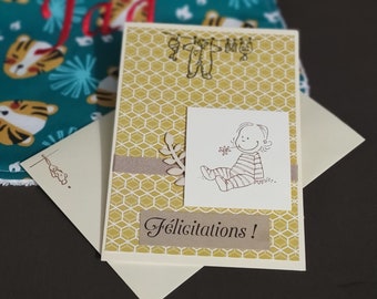 Carte de Félicitations Naissance "Bienvenue Bébé" + enveloppe assortie (option carte cadeau offerte)