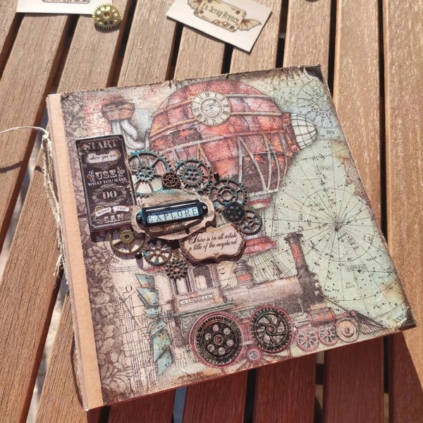 Album photos "Voyage au coeur de l'imaginaire" pour garder vos souvenirs de vacances à l'abri. Style Vintage & Steampunk