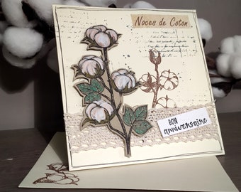 Carte Envolée Romantique Fleur de Coton cadeau parfait pour anniversaire de mariage (1 an de mariage)