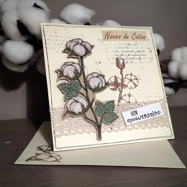 Carte Envolée Romantique Fleur de Coton cadeau parfait pour anniversaire de mariage (1 an de mariage)