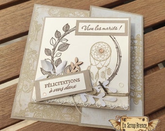 Carte cadeau Bohème Félicitations mariage avec rabat pour mettre petit billet possible aussi pour un anniversaire ou réussite aux examens