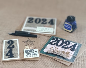 Lot de 3 cartes de bonne année 2024 pour envoyer vos vœux à vos proches