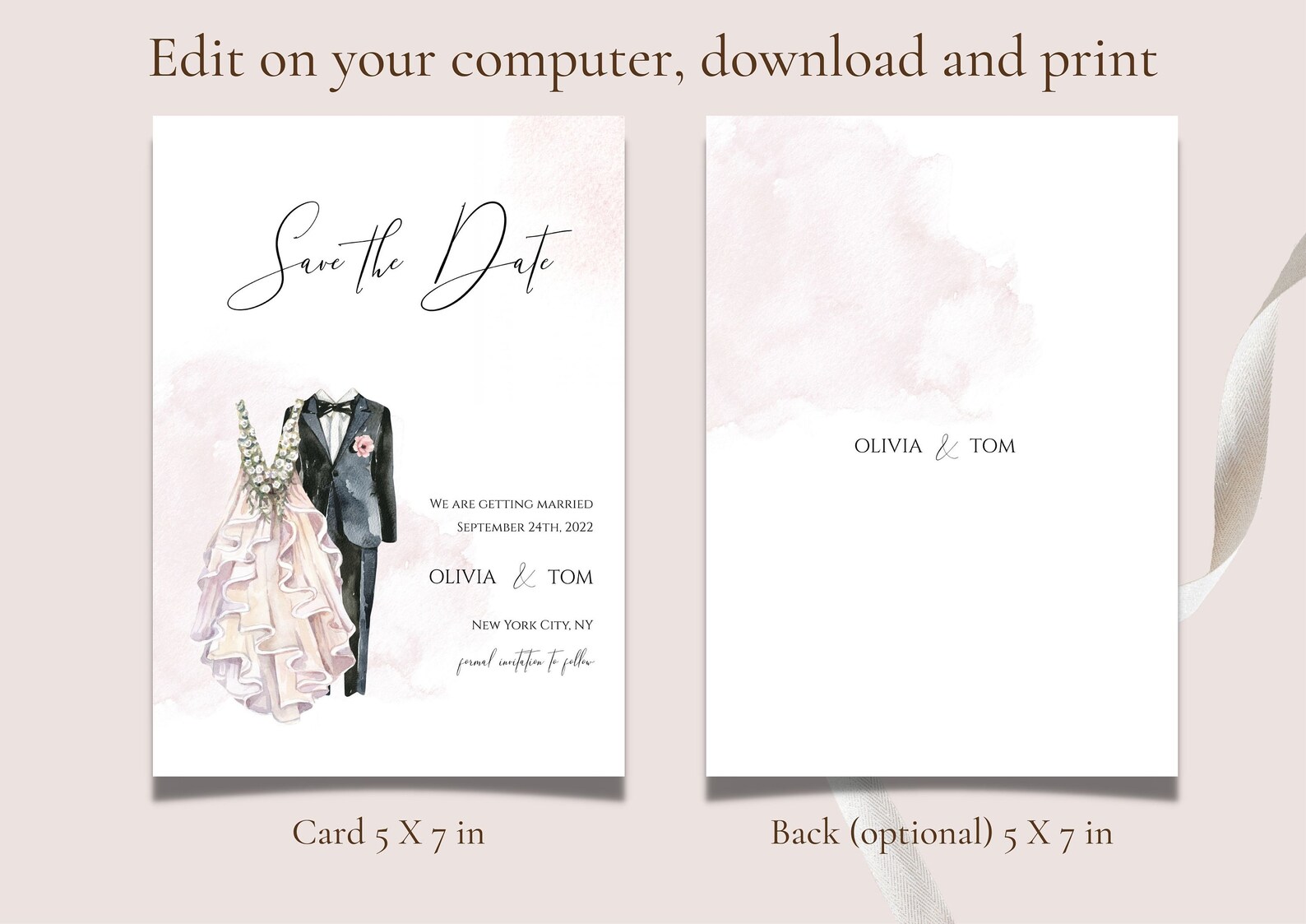 Save the Date Printable, Wedding Save the Date Card, Watercolor Wedding ...