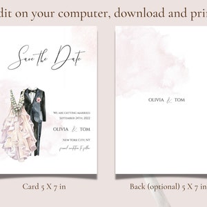 Save the Date Printable, Wedding Save the Date Card, Watercolor Wedding ...