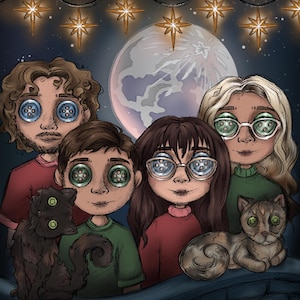 Portrait de dessin animé personnalisé : art numérique dessiné à la main - Noël, cadeau, anniversaire, art, art non Coraline, commande